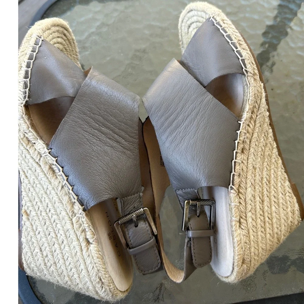 Caslon Gray Leather Espadrille Wedge Sandals Jute Wrapped Slingback Size‎ 9M